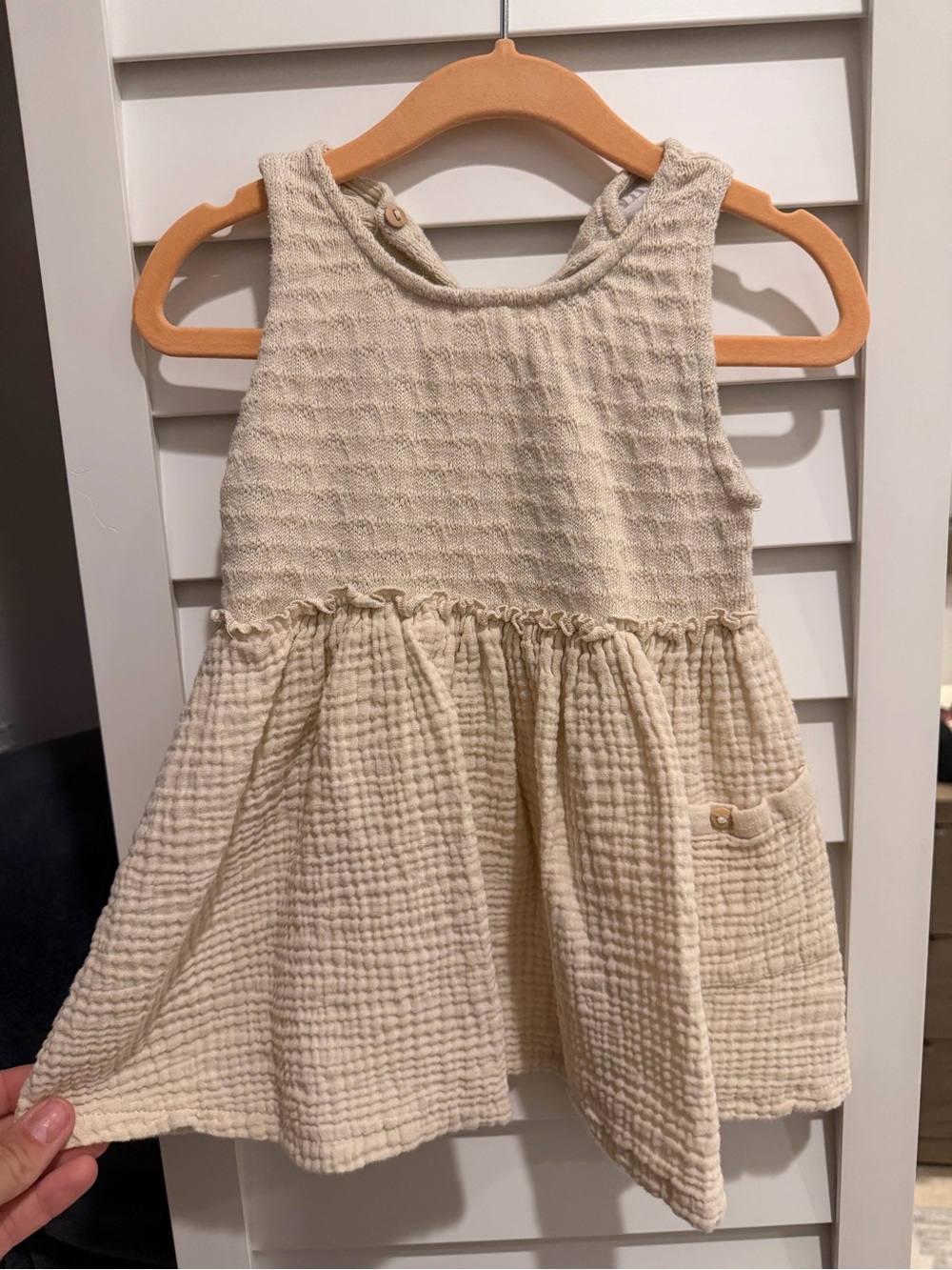 Kids Cream Textured Sleeveless Dress